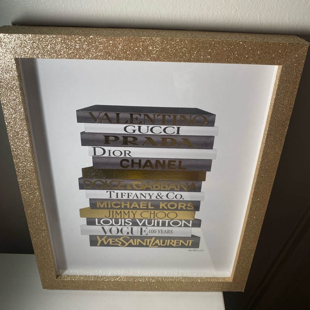 Gold and Black Fashion Book Stack Wall Art